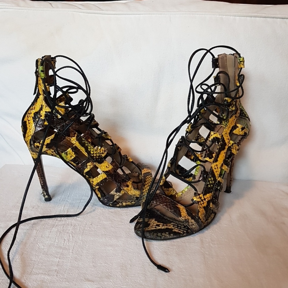 Aquazurra Mod. Amazon Snake Skin Heels, 39.5